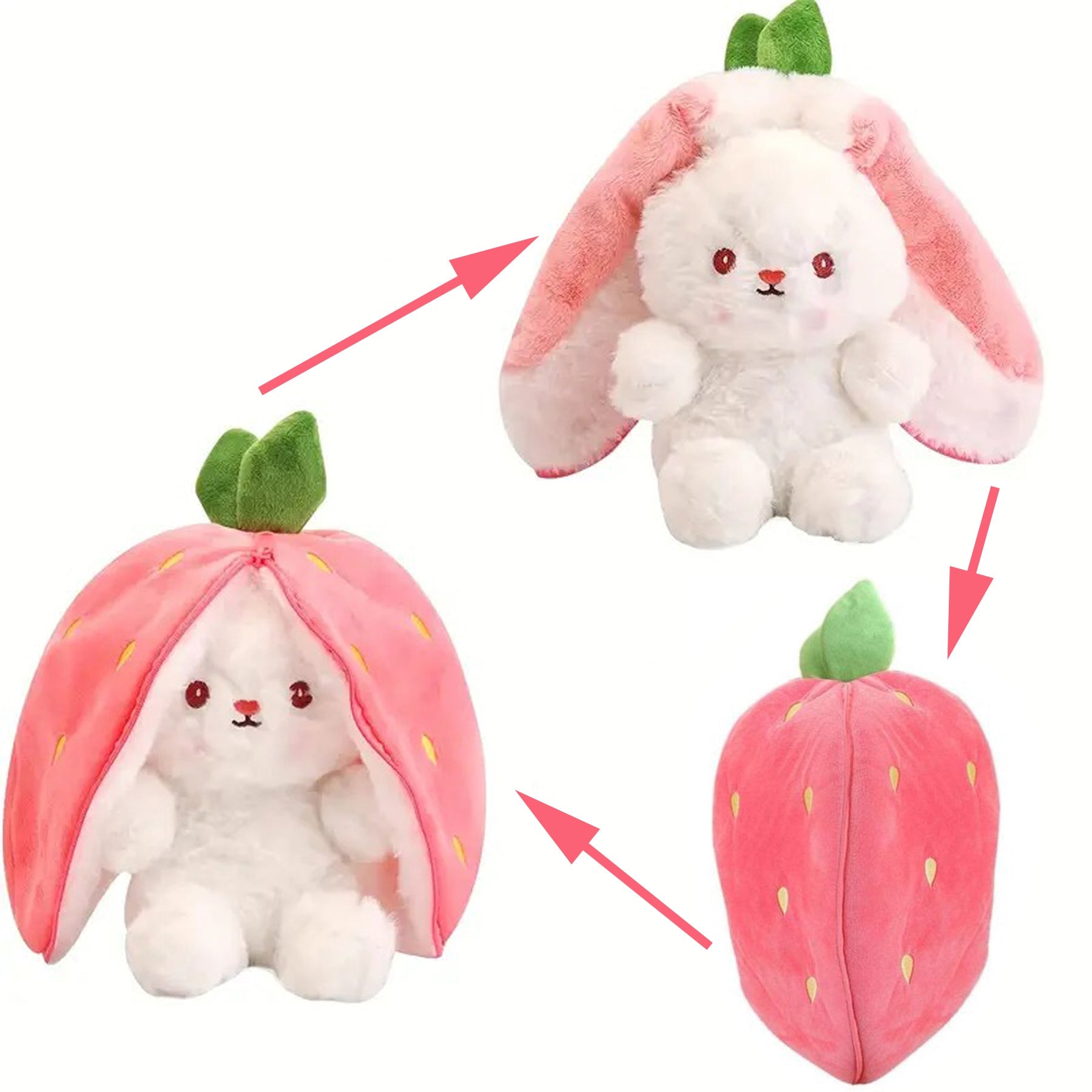 Strawberry Bunny Plush Toy Transformable Rabbit Stuffed Animal