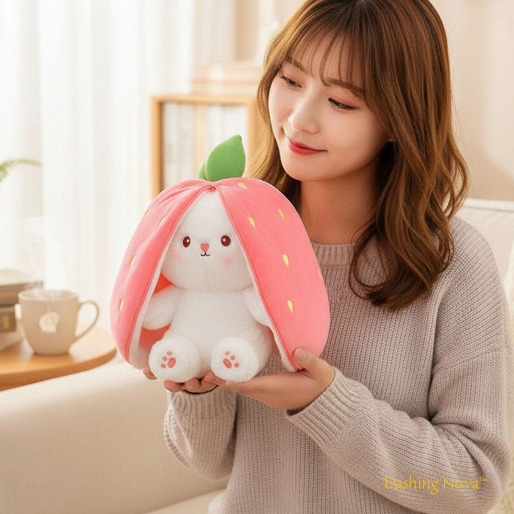 Strawberry Bunny Plush Toy Transformable Rabbit Stuffed Animal