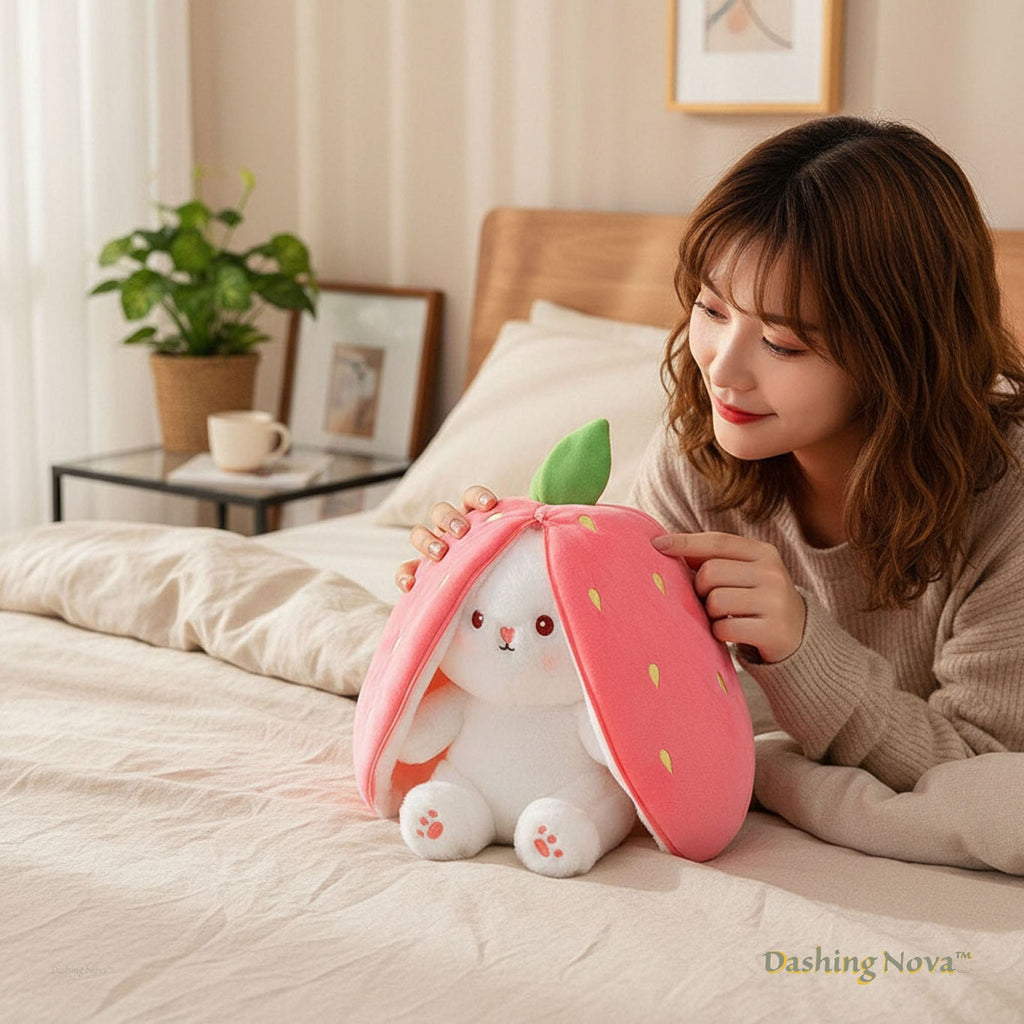 Strawberry Bunny Plush Toy Transformable Rabbit Stuffed Animal