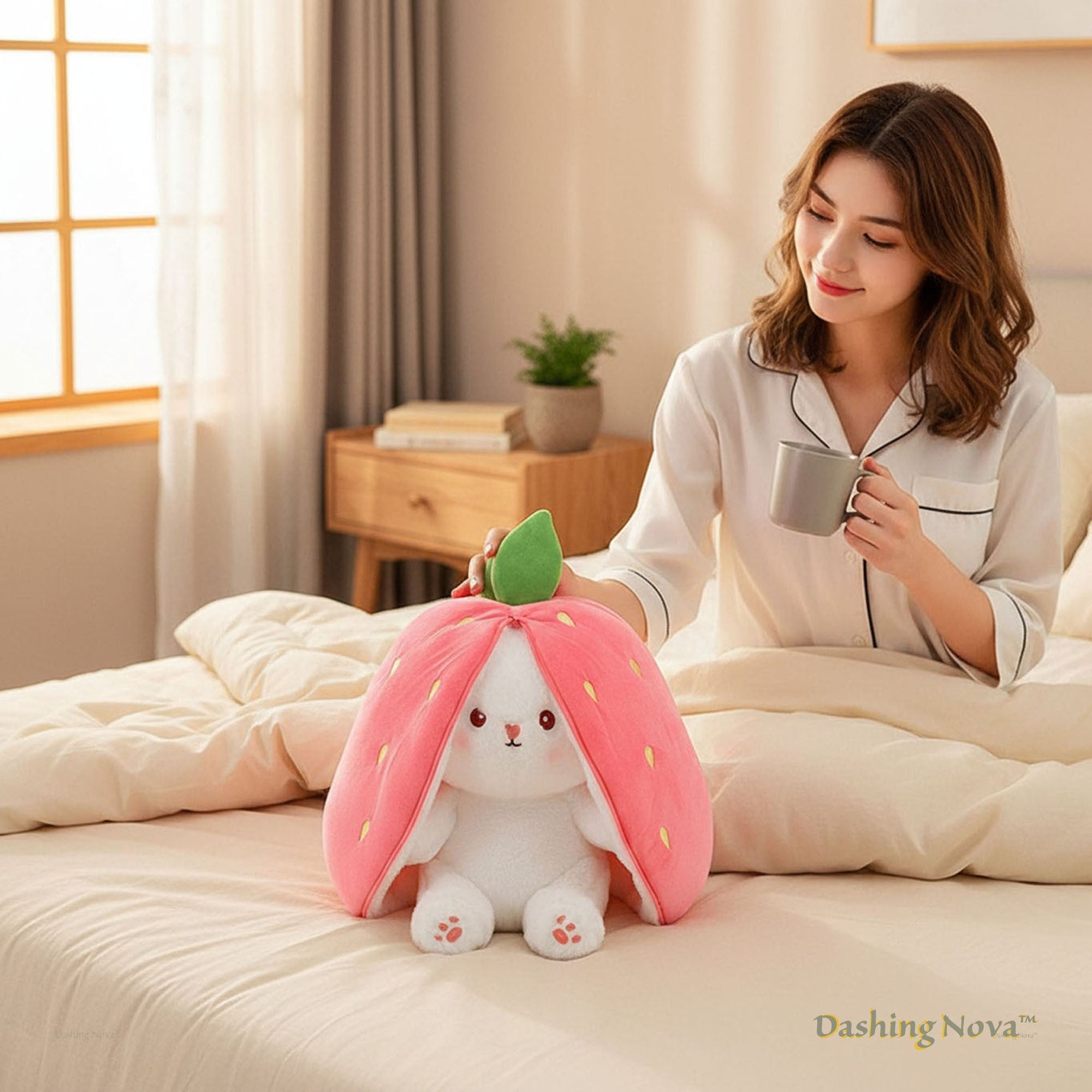 Strawberry Bunny Plush Toy Transformable Rabbit Stuffed Animal